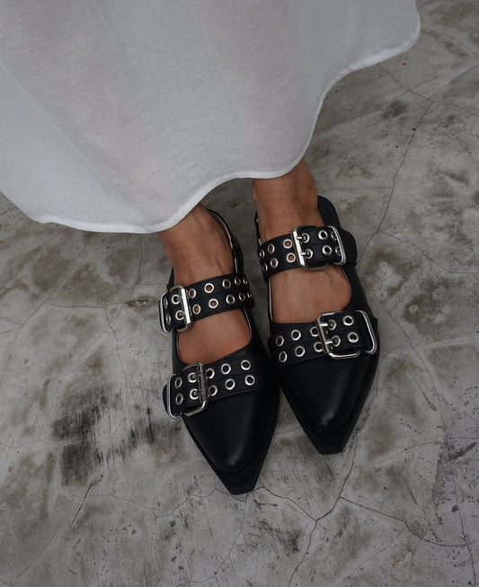 Leather belt sandal / Black